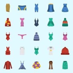 Icons set about Women Clothes with shirt, sleeveless, swimsuit, pijamas, skirt and panties