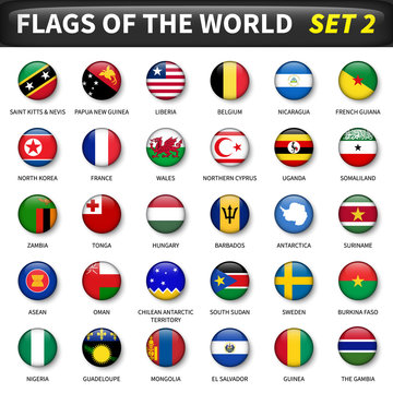 All flags of the world set 2 . Circle and convex design