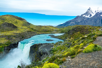 Fototapeta na wymiar Salto Grande waterfall in national park Torres del Paine, Patagonia, Chile, South America 