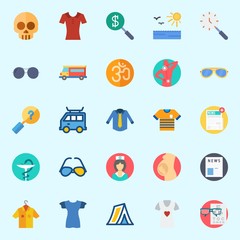 Icons set about Hippies with search, sun, sunglasses, nurse, shirt and pain