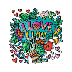 I love you lettering with floral decorative.