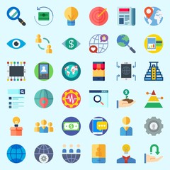 Icons set about Marketing with settings, network, money, target, teamwork and internet