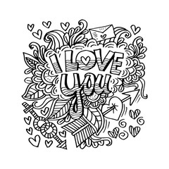 I love you lettering with floral decorative.