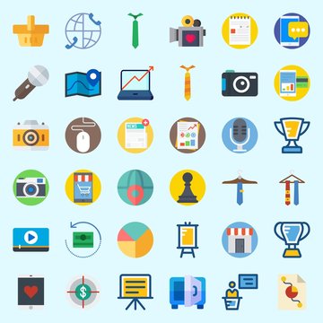 Icons set about Digital Marketing with photo camera, shop, mouse, pawn, smartphone and stats