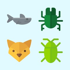 Icons set about Animals with cockroach, shark, beetle and fox