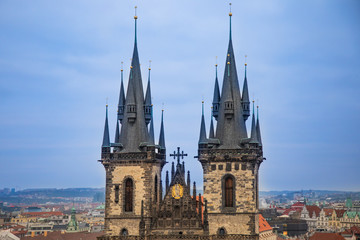 Fototapeta premium Church of Our Lady before Tyn on Old Town Square in Prague in evening time, Czech Republic