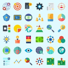 Icons set about Marketing with idea, settings, worldwide, teamwork, pie chart and user