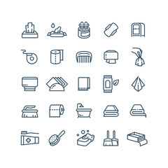 Clean hands and antiseptic napkins vector line icons. Sanitary and hygiene symbols