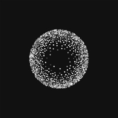 Silver glitter. Small round frame with silver glitter on black background. Lovely Vector illustration.