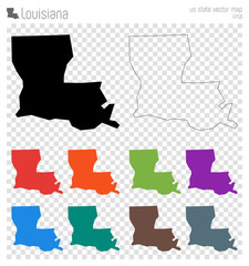 Louisiana high detailed map. Us state silhouette icon. Isolated Louisiana black map outline. Vector illustration.
