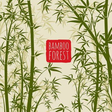 Bamboo Rain Forest Vector Wallpaper In Japanese And Chinese Art Style