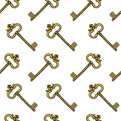 key seamless pattern. Interior accessory for door. engraved hand drawn in old vintage sketch.
