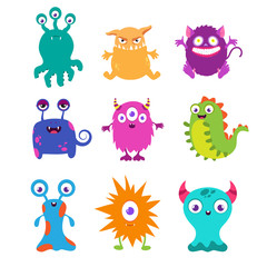 Obraz premium Cartoon funny monsters vector set for t-shirt design