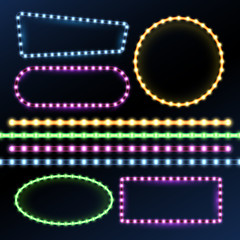 Neon and led strips and diode light border frames vector set