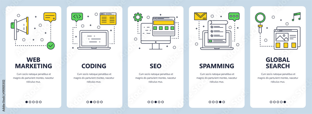 Sticker vector modern thin line web marketing concept web banner set