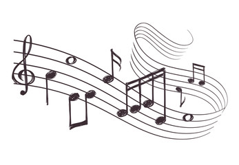 Fototapeta na wymiar Sketch musical sound wave with music notes. Hand drawn vector illustration