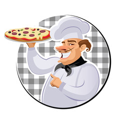 Cook in the kitchen preparing a pizza.