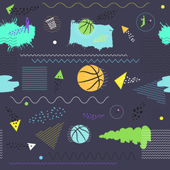 Design for basketball, seamless pattern, ball and players. Modern trendy background for cover, banner, textile, flyer.