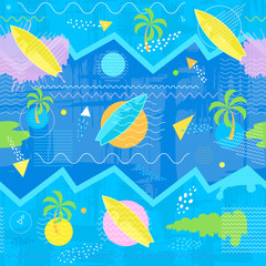Surfing Seamless Pattern. Geometric Abstract bright summer background for design banners, covers, posters.