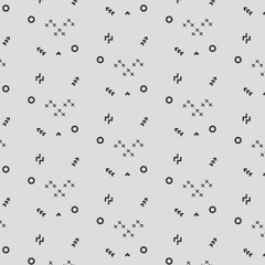 Abstract hipster pattern on grey background with grey circle cross and zigzag
