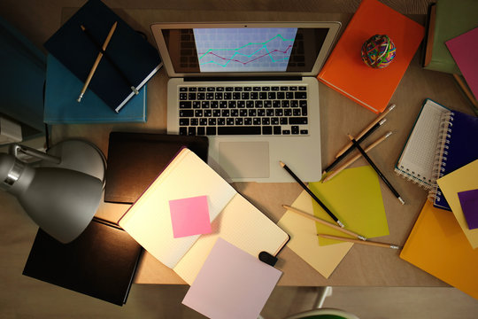 Comfortable Workplace With Laptop On Desk At Home