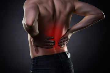 Fototapeta na wymiar Back pain, kidney inflammation, ache in man's body