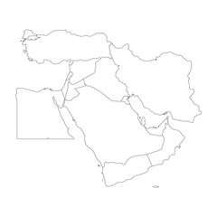 Blank map of Middle East, or Near East. Simple flat outline vector ilustration.