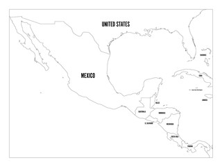 Political map of Central America and Mexico in four shades of green. Simple thin black outline vector illustration.