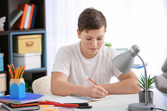 Teenage Boy Doing Homework At Table Indoors