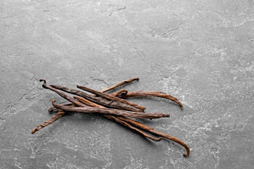 Vanilla sticks on grey background