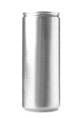 Aluminum can on white background