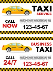 Business taxi service design over white background. Detailed illustration of yellow car. Vector flat illustration. Banner, poster or flyer.