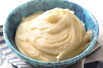 Plate with mashed potatoes, closeup