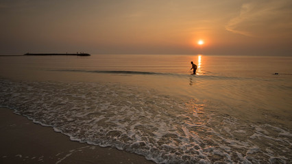The fisherman try to collect the krill for making the treditional food called Kapi in the morning.