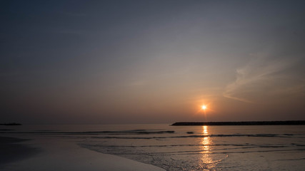 The seascape in Thailand during sunrise with clear sky