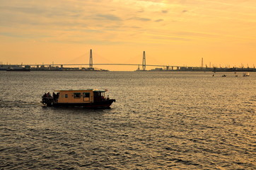 The sightseeing boat in Japan during autumn