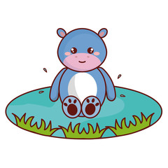 cute and tender hippopotamus in the lake character