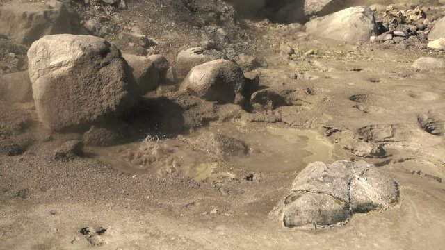 Geyser on the slope of Ebeko volcano, Paramushir island, northern Kuril Islands, Sea of Okhotsk, Russia. SlowMotion