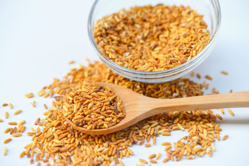 Ground roasted rice Thai condiment on white background
