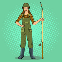 Fisherman girl pop art vector illustration