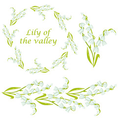 Cartoon Lily of the Valley Spring Flower Set