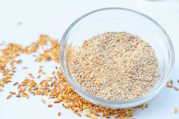 Ground roasted rice Thai condiment on white background

