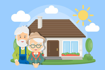 Old couple with house.