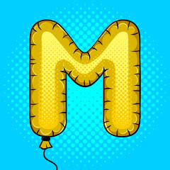 Air balloon in shape of letter M pop art vector