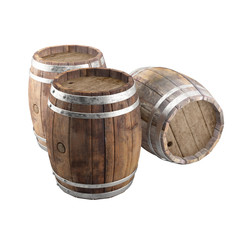 Old wine barrel Set - 3d illustration  isolated on white background