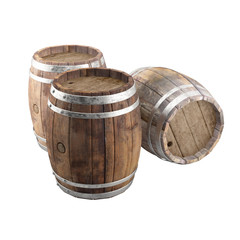 Fototapeta premium Old wine barrel Set - 3d illustration isolated on white background