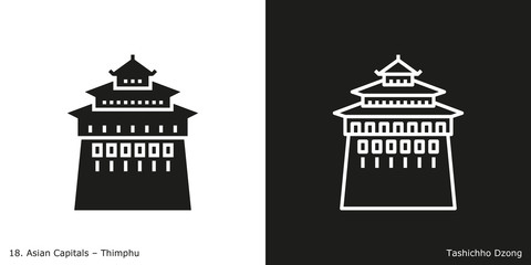 Tashichho Dzong Monastery Icon. Landmark building of Thimphu, the capital city of Bhutan