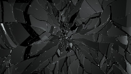 glass shatter and breaking on black