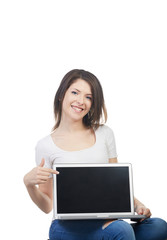 beautiful brunette working with laptop computer