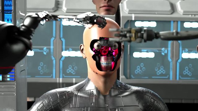 create robot head Android, 3D render